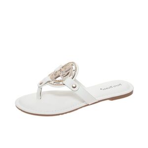 Pierre Dumas White Jeweled Thong Slide Sandal